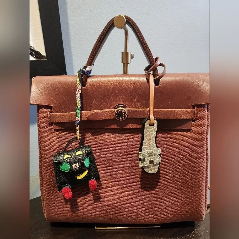 Hermes Herway Herbag 2 Bags In Brown & Beige Canvas And Leather Backpack/handbag - Picture 2 of 16